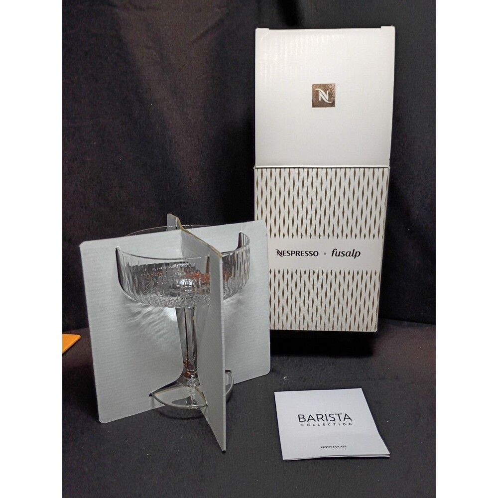 Nespresso x Fusalp Barista Festive Glass Set of 2 Coupe Cocktail Glasses Box